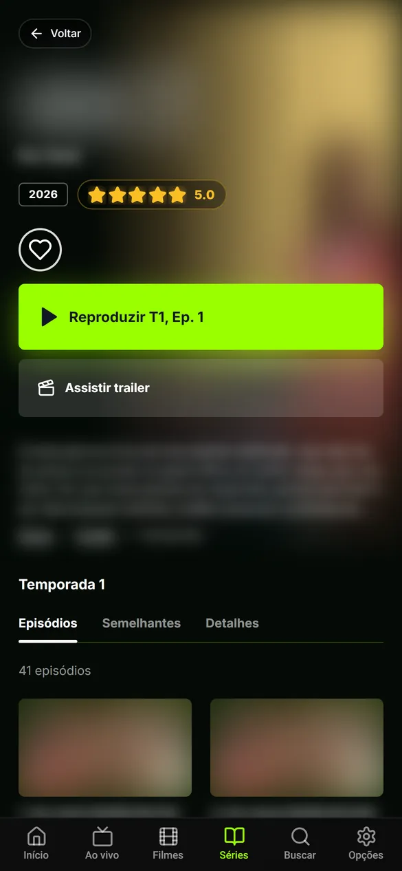 Pan Player no celular: página de uma série